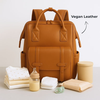 The Deluxe Vegan Leather Baby Changing Bag - Backpack